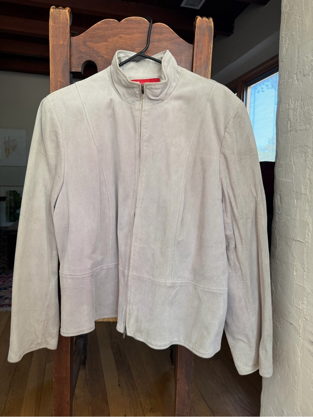 Anne Klein Light Gray Suede Zip-Front Jacket